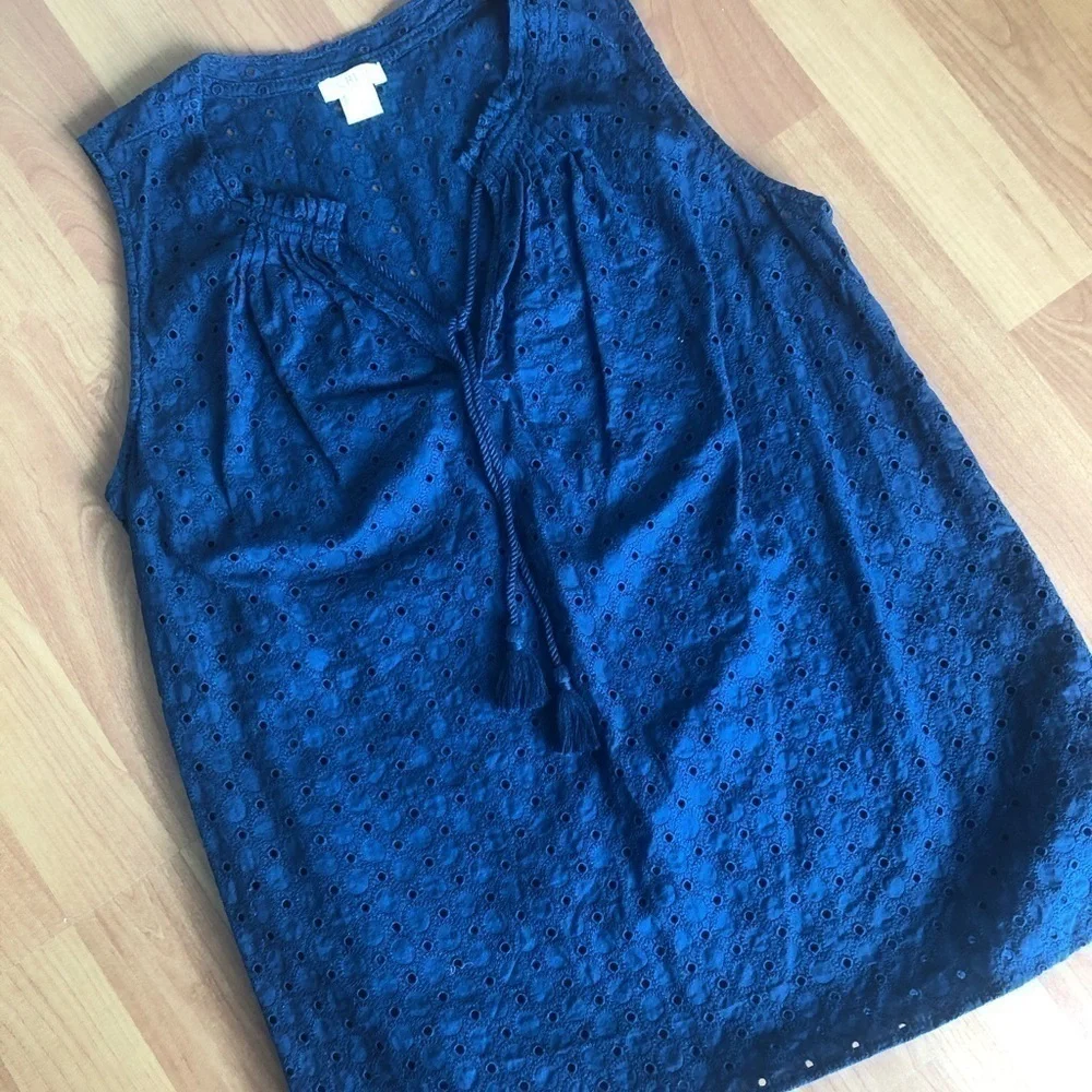 J. Crew Circles Eyelet Top on Navy Blue Top